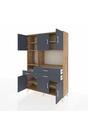 Hyperion Dolap 9 Raflı 3 Çekmeceli 6 Kapaklı 132x44x195 Çam-Antrasit/Antrasit