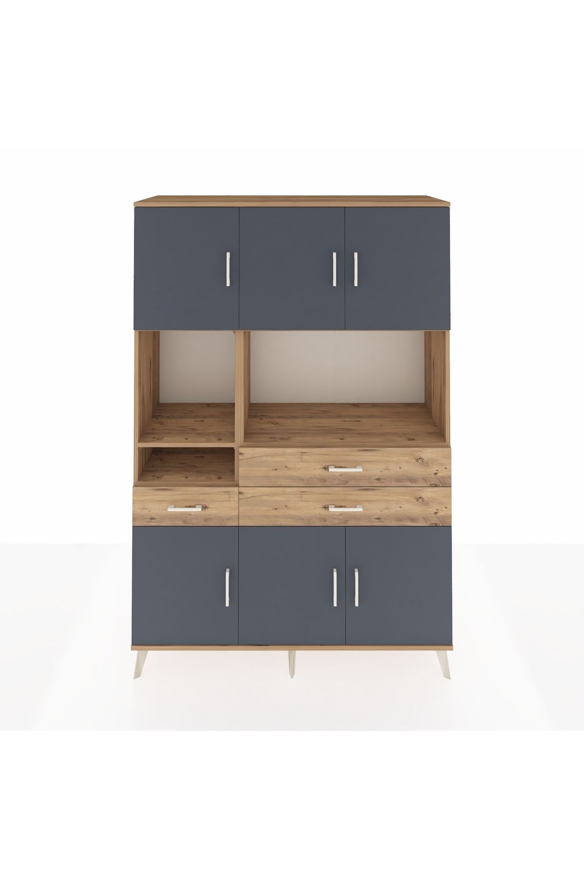 Hyperion Dolap 9 Raflı 3 Çekmeceli 6 Kapaklı 132x44x195 Çam-Antrasit/Çam