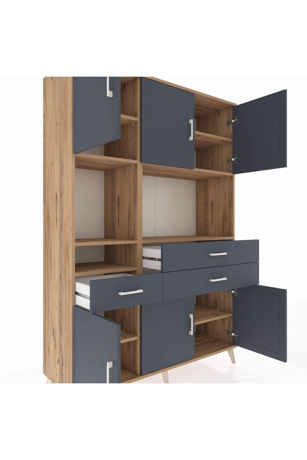 Hyperion Dolap 9 Raflı 3 Çekmeceli 6 Kapaklı 132x44x195 Çam-Antrasit/Antrasit