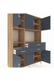 Hyperion Dolap 9 Raflı 3 Çekmeceli 6 Kapaklı 132x44x195 Çam-Antrasit/Antrasit