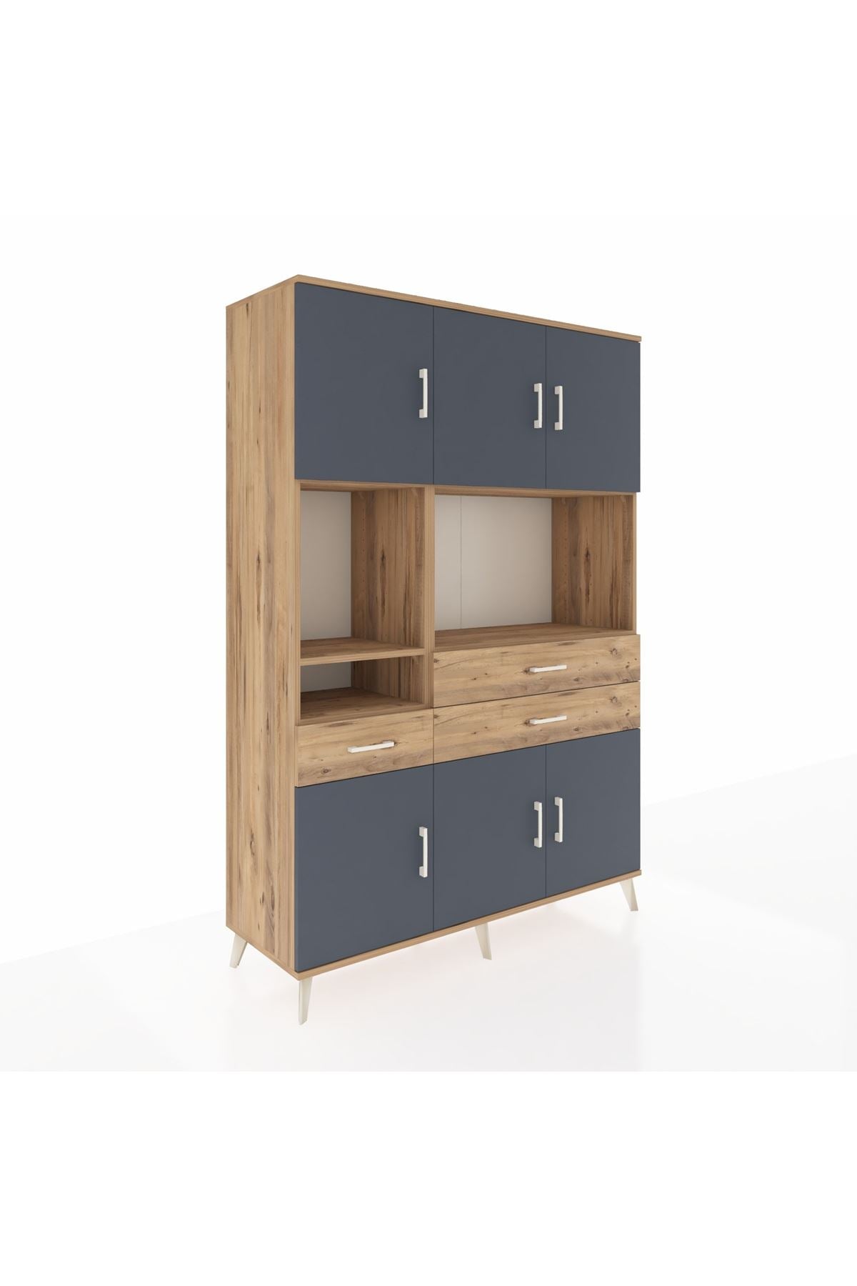 Hyperion Dolap 9 Raflı 3 Çekmeceli 6 Kapaklı 132x44x195 Çam-Antrasit/Çam