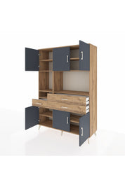 Hyperion Dolap 9 Raflı 3 Çekmeceli 6 Kapaklı 132x44x195 Çam-Antrasit/Çam