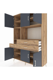 Hyperion Dolap 9 Raflı 3 Çekmeceli 6 Kapaklı 132x44x195 Çam-Antrasit/Çam