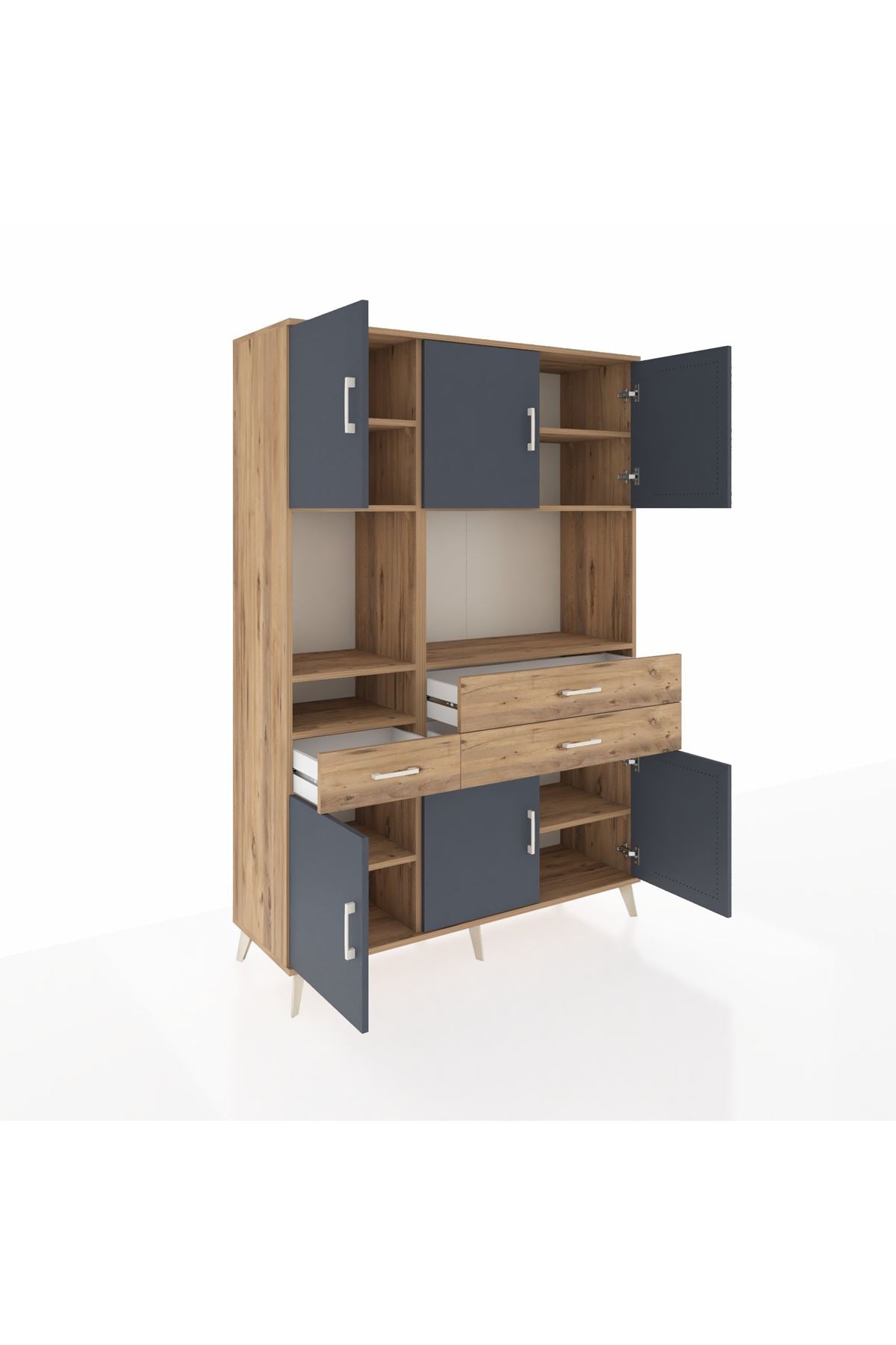 Hyperion Dolap 9 Raflı 3 Çekmeceli 6 Kapaklı 132x44x195 Çam-Antrasit/Çam