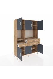 Hyperion Dolap 9 Raflı 3 Çekmeceli 6 Kapaklı 132x44x195 Çam-Antrasit/Çam