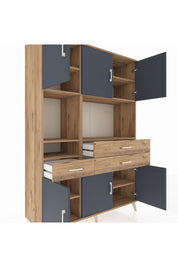 Hyperion Dolap 9 Raflı 3 Çekmeceli 6 Kapaklı 132x44x195 Çam-Antrasit/Çam