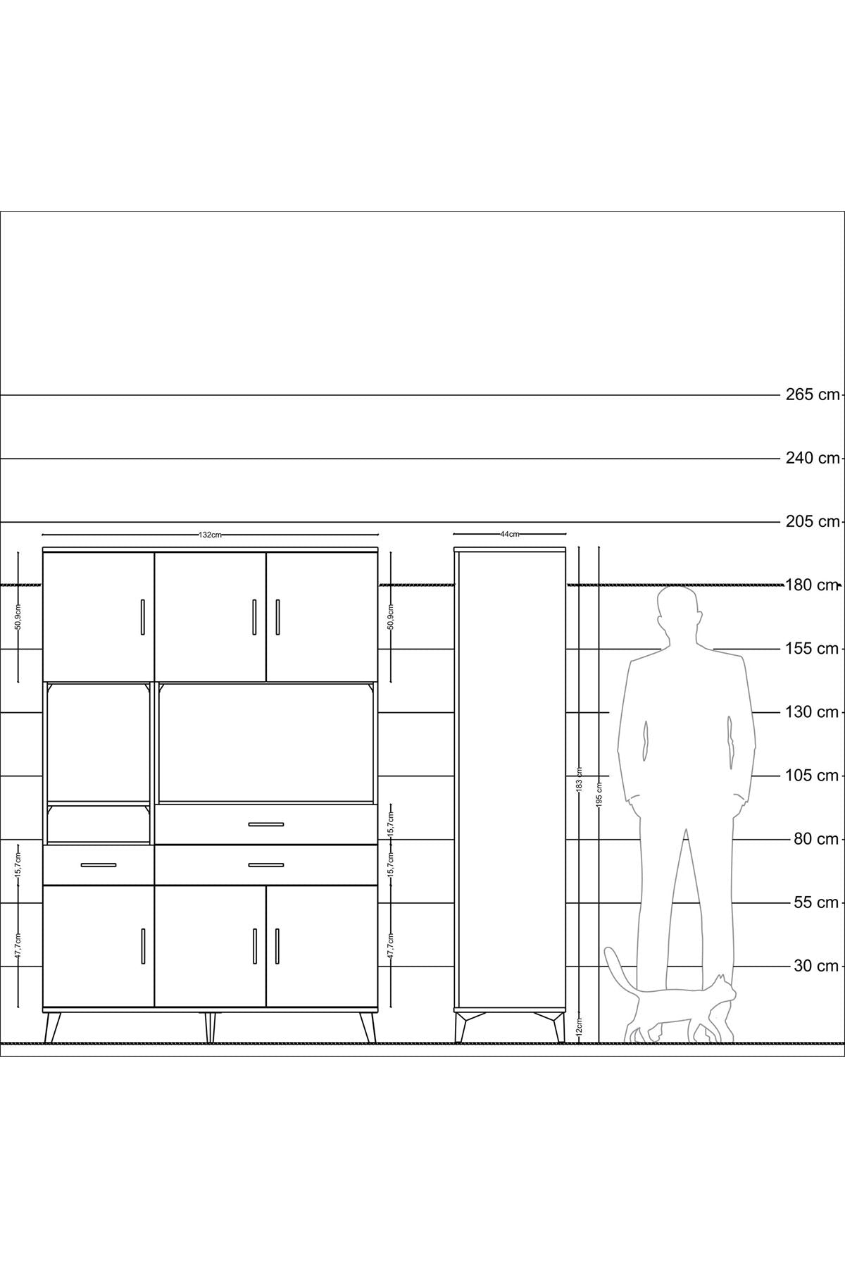 Hyperion Dolap 9 Raflı 3 Çekmeceli 6 Kapaklı 132x44x195 Çam-Antrasit/Çam