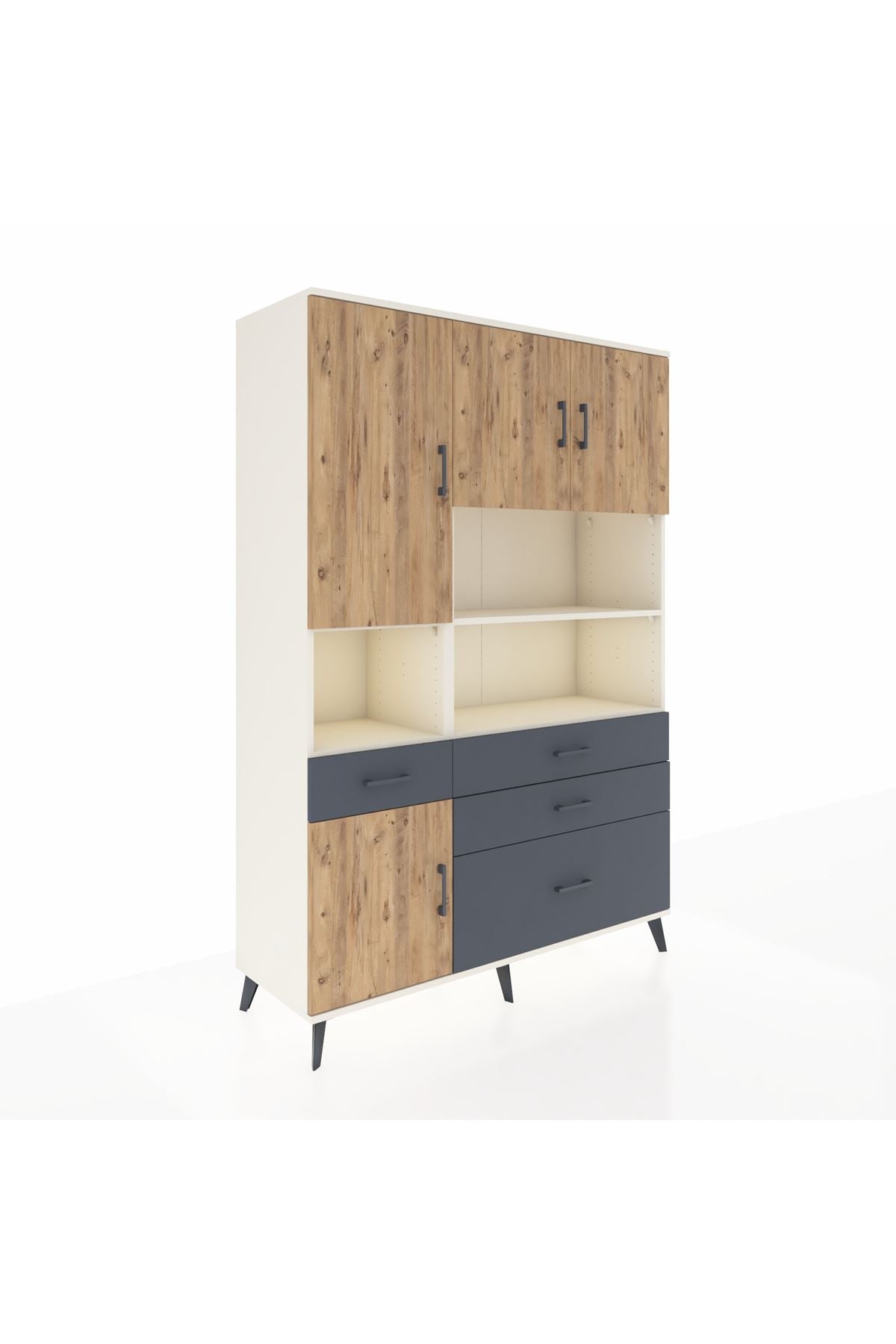 Hyperion Dolap 9 Raflı 4 Çekmeceli 4 Kapaklı 132x44x195 Aytaşı-Çam/Antrasit