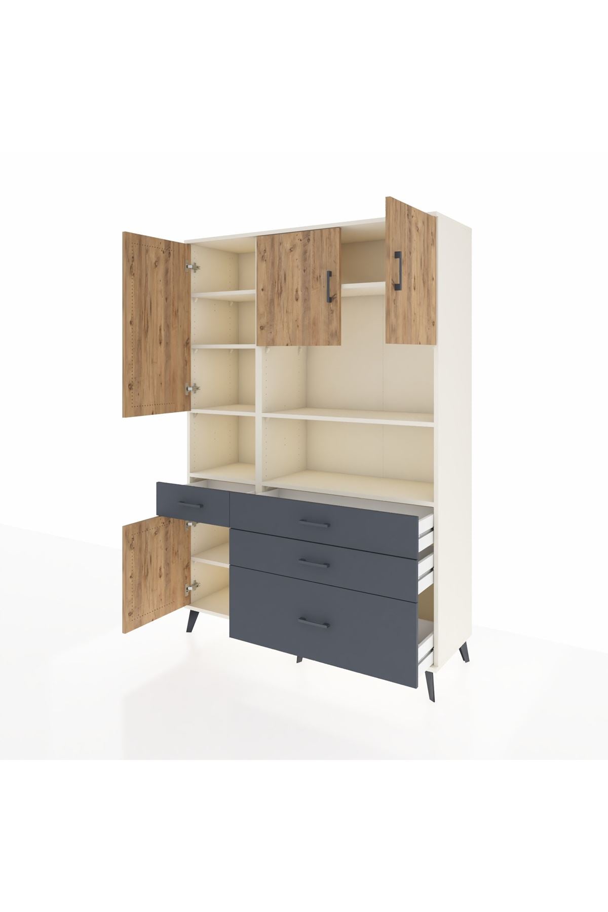 Hyperion Dolap 9 Raflı 4 Çekmeceli 4 Kapaklı 132x44x195 Aytaşı-Çam/Antrasit