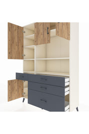 Hyperion Dolap 9 Raflı 4 Çekmeceli 4 Kapaklı 132x44x195 Aytaşı-Çam/Antrasit