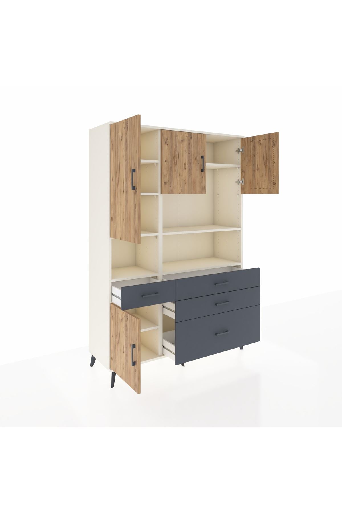 Hyperion Dolap 9 Raflı 4 Çekmeceli 4 Kapaklı 132x44x195 Aytaşı-Çam/Antrasit