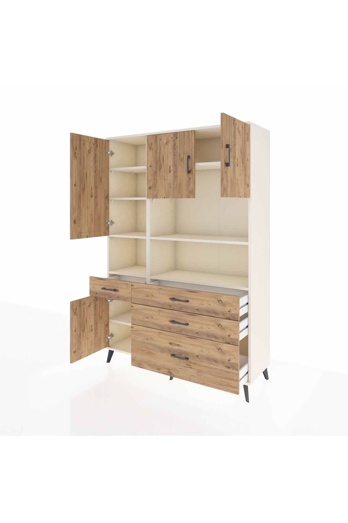 Hyperion Dolap 9 Raflı 4 Çekmeceli 4 Kapaklı 132x44x195 Aytaşı-Çam/Çam