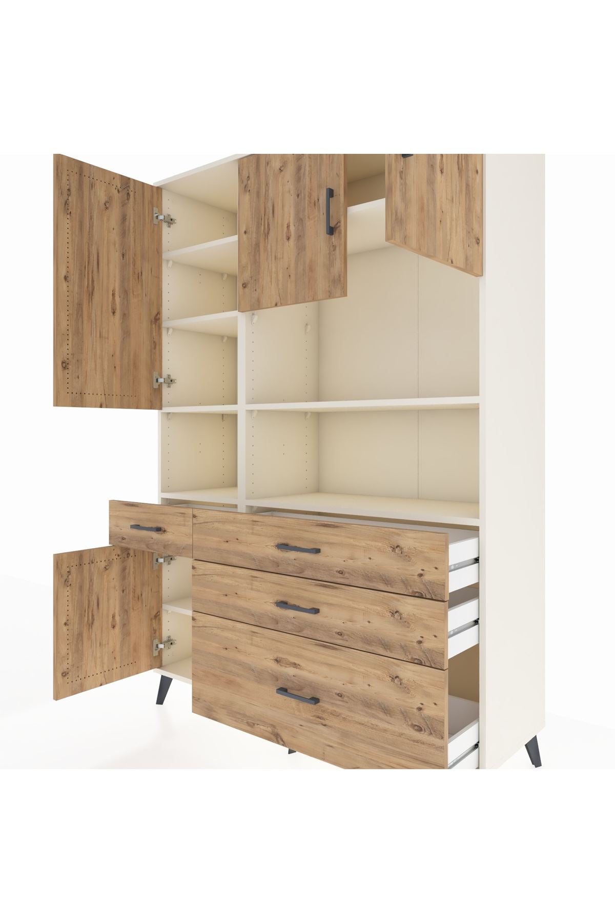 Hyperion Dolap 9 Raflı 4 Çekmeceli 4 Kapaklı 132x44x195 Aytaşı-Çam/Çam