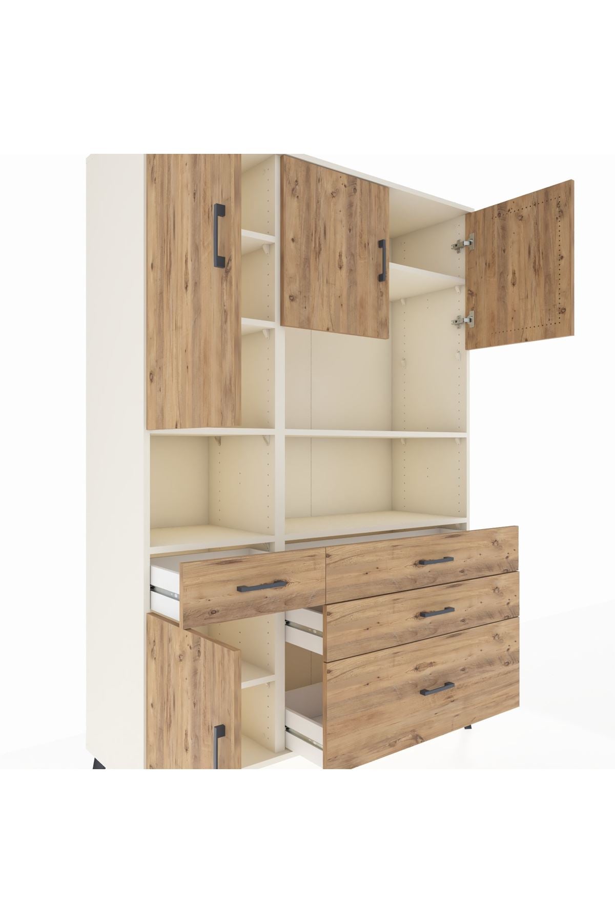 Hyperion Dolap 9 Raflı 4 Çekmeceli 4 Kapaklı 132x44x195 Aytaşı-Çam/Çam