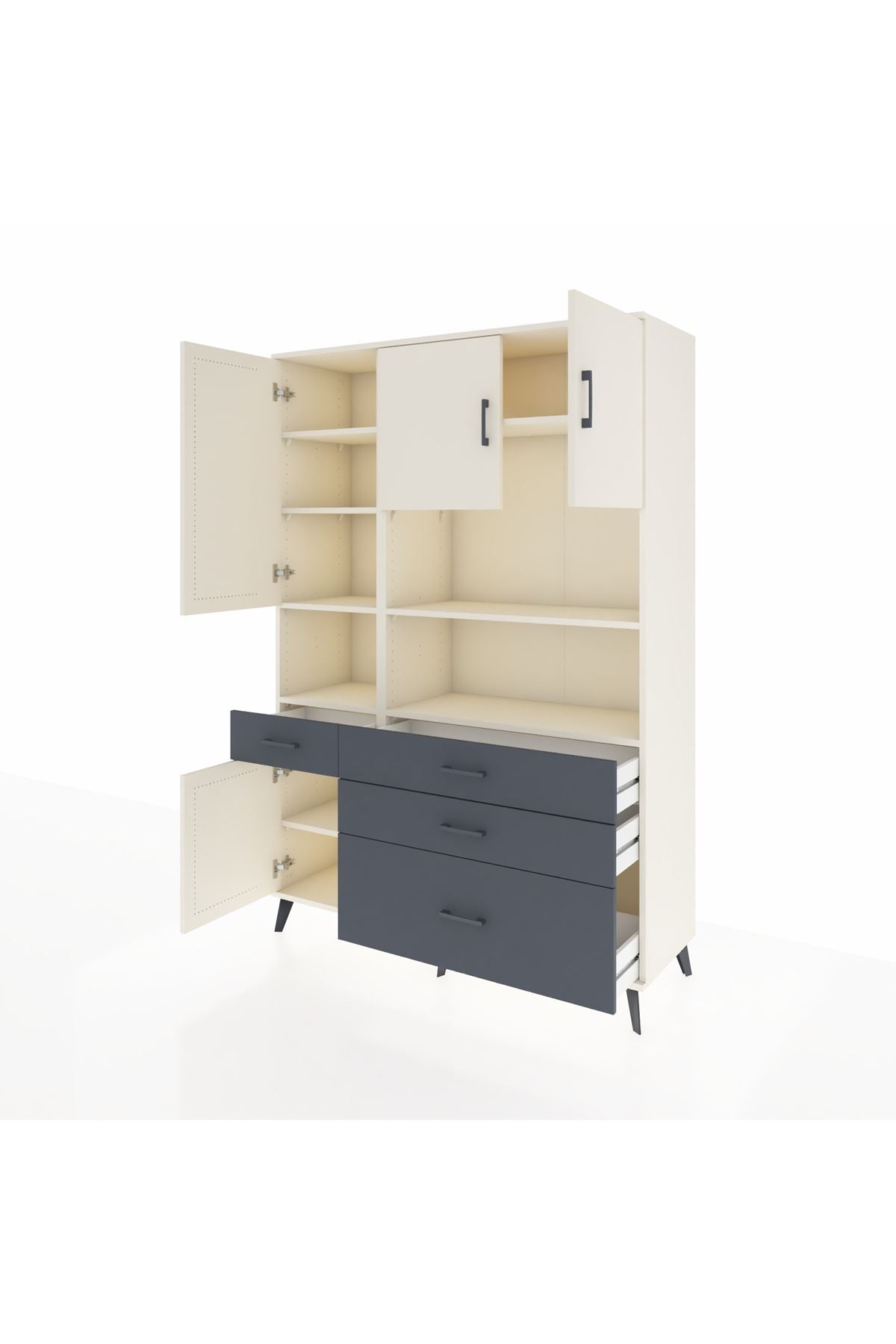 Hyperion Dolap 9 Raflı 4 Çekmeceli 4 Kapaklı 132x44x195 Aytaşı-Aytaşı/Antrasit