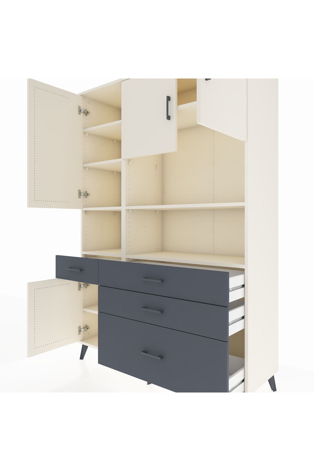 Hyperion Dolap 9 Raflı 4 Çekmeceli 4 Kapaklı 132x44x195 Aytaşı-Aytaşı/Antrasit