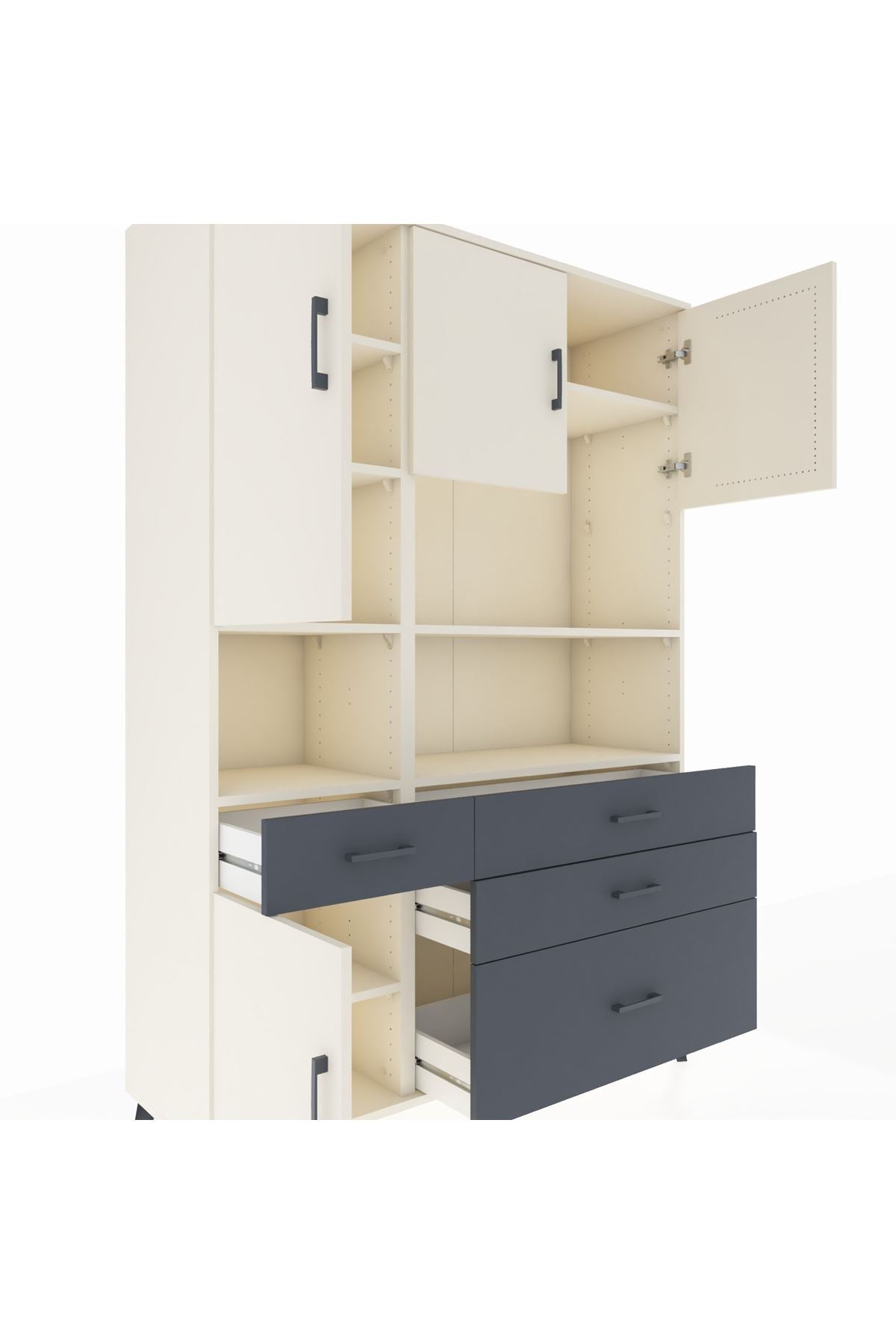 Hyperion Dolap 9 Raflı 4 Çekmeceli 4 Kapaklı 132x44x195 Aytaşı-Aytaşı/Antrasit