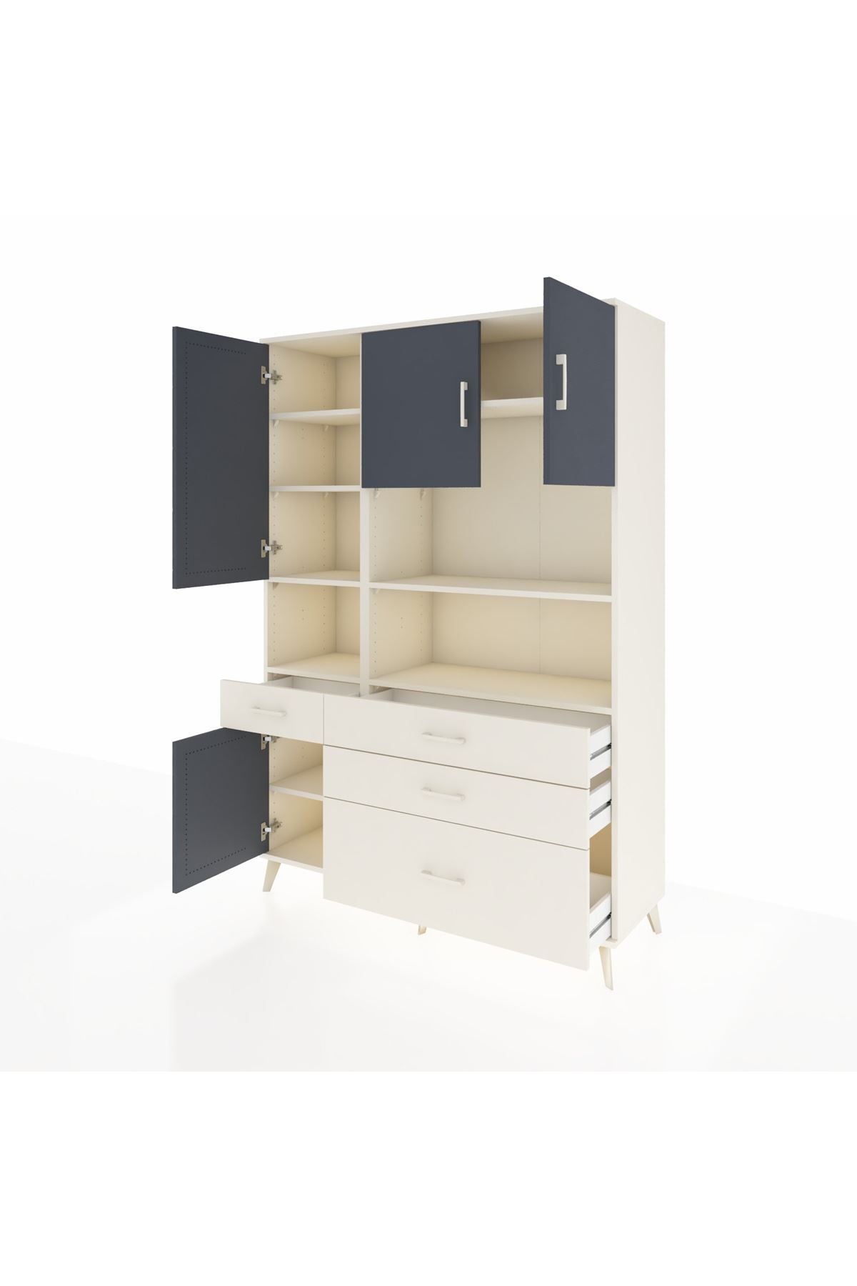 Hyperion Dolap 9 Raflı 4 Çekmeceli 4 Kapaklı 132x44x195 Aytaşı-Antrasit/Aytaşı