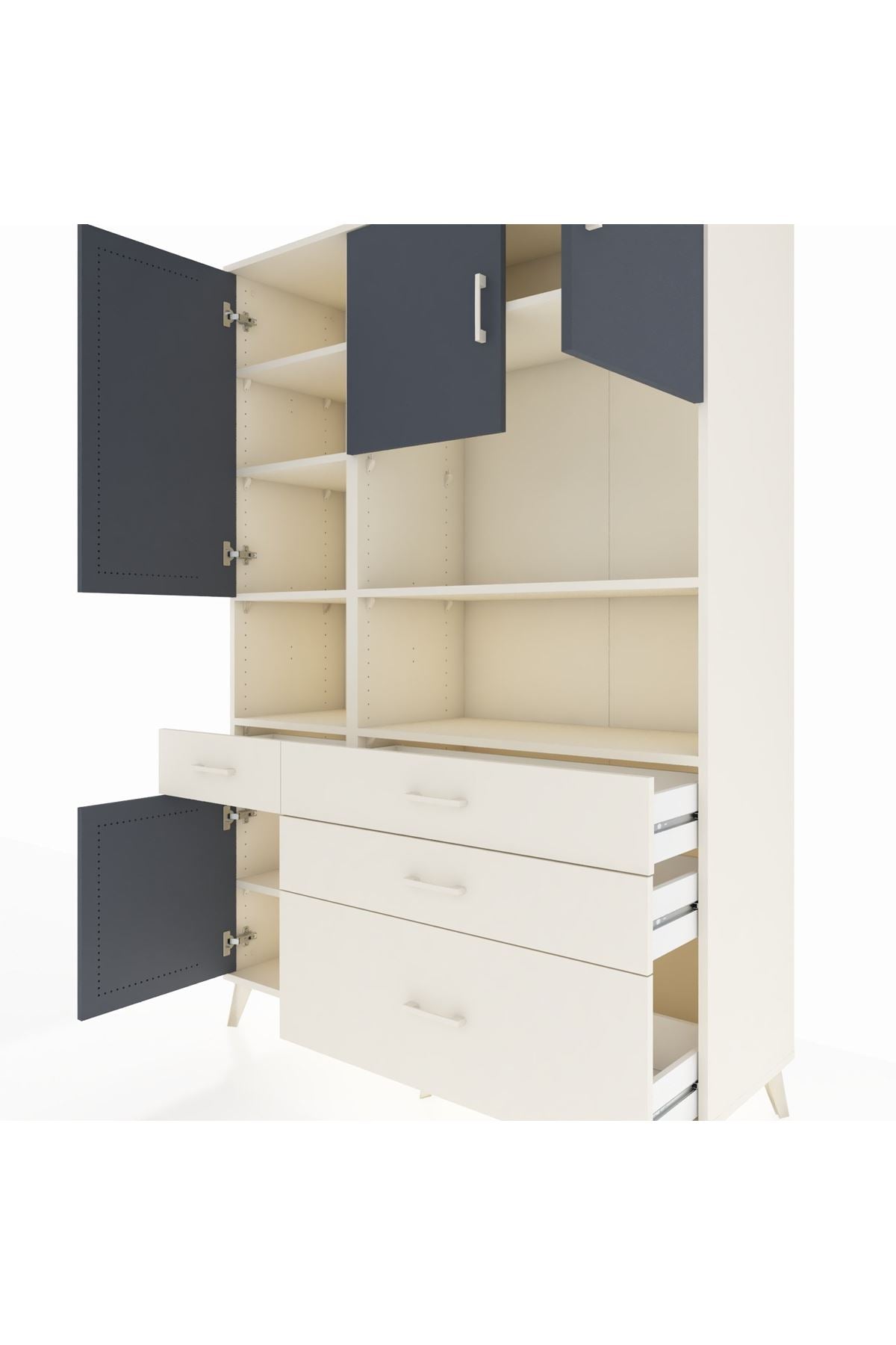 Hyperion Dolap 9 Raflı 4 Çekmeceli 4 Kapaklı 132x44x195 Aytaşı-Antrasit/Aytaşı