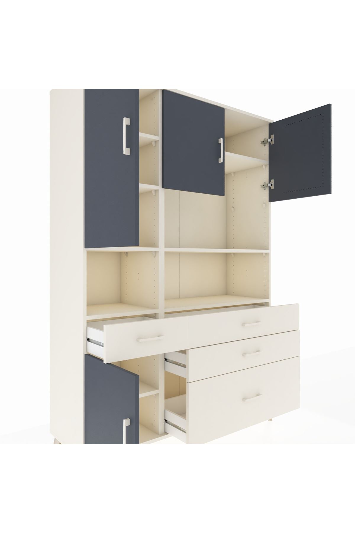 Hyperion Dolap 9 Raflı 4 Çekmeceli 4 Kapaklı 132x44x195 Aytaşı-Antrasit/Aytaşı