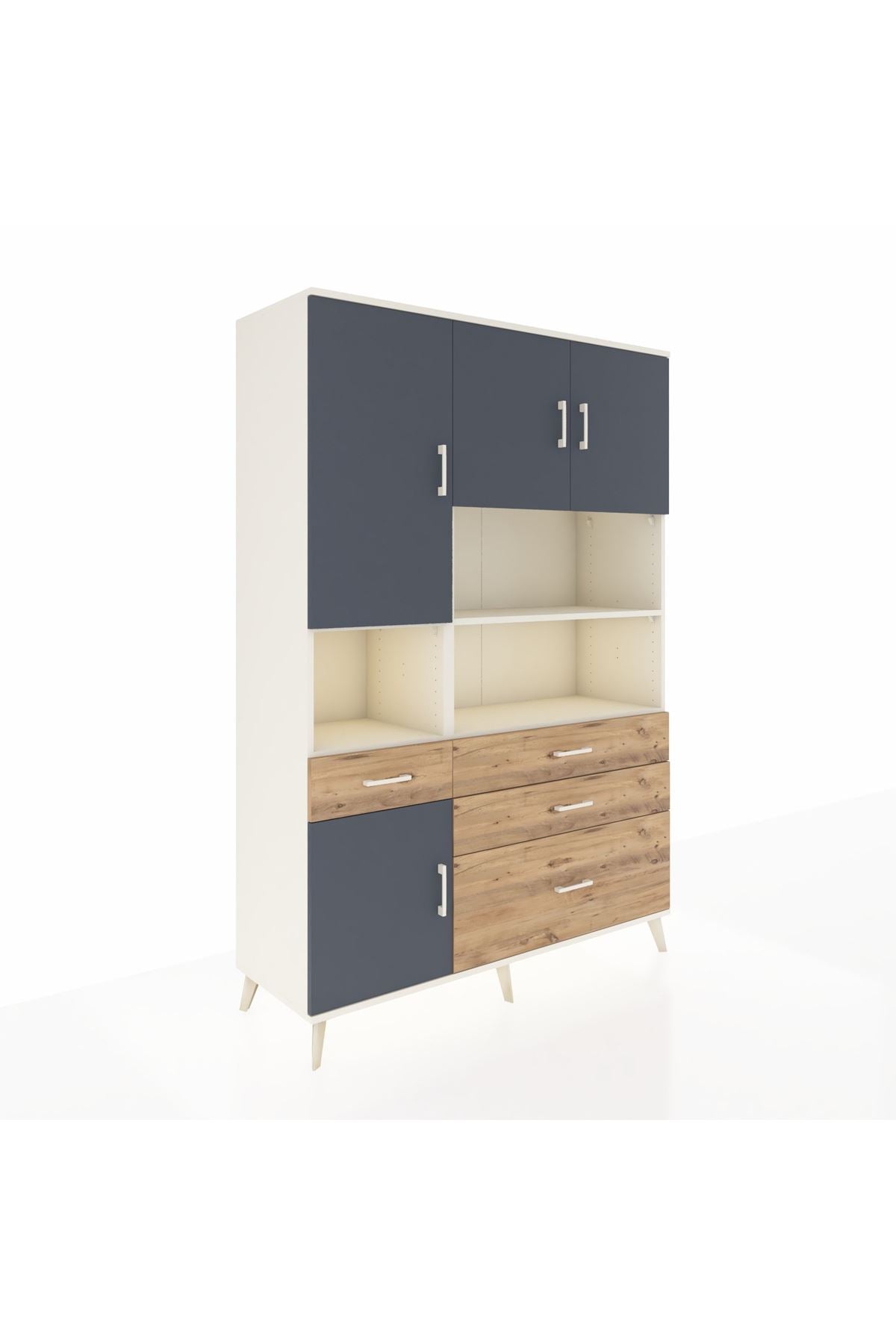 Hyperion Dolap 9 Raflı 4 Çekmeceli 4 Kapaklı 132x44x195 Aytaşı-Antrasit/Çam