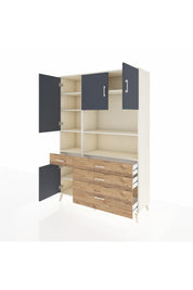 Hyperion Dolap 9 Raflı 4 Çekmeceli 4 Kapaklı 132x44x195 Aytaşı-Antrasit/Çam