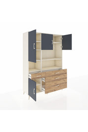 Hyperion Dolap 9 Raflı 4 Çekmeceli 4 Kapaklı 132x44x195 Aytaşı-Antrasit/Çam