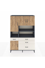 Hyperion Dolap 9 Raflı 4 Çekmeceli 4 Kapaklı 132x44x195 Antrasit-Çam/Aytaşı