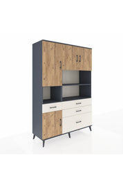 Hyperion Dolap 9 Raflı 4 Çekmeceli 4 Kapaklı 132x44x195 Antrasit-Çam/Aytaşı