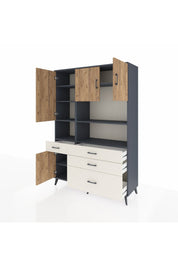 Hyperion Dolap 9 Raflı 4 Çekmeceli 4 Kapaklı 132x44x195 Antrasit-Çam/Aytaşı