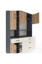 Hyperion Dolap 9 Raflı 4 Çekmeceli 4 Kapaklı 132x44x195 Antrasit-Çam/Aytaşı