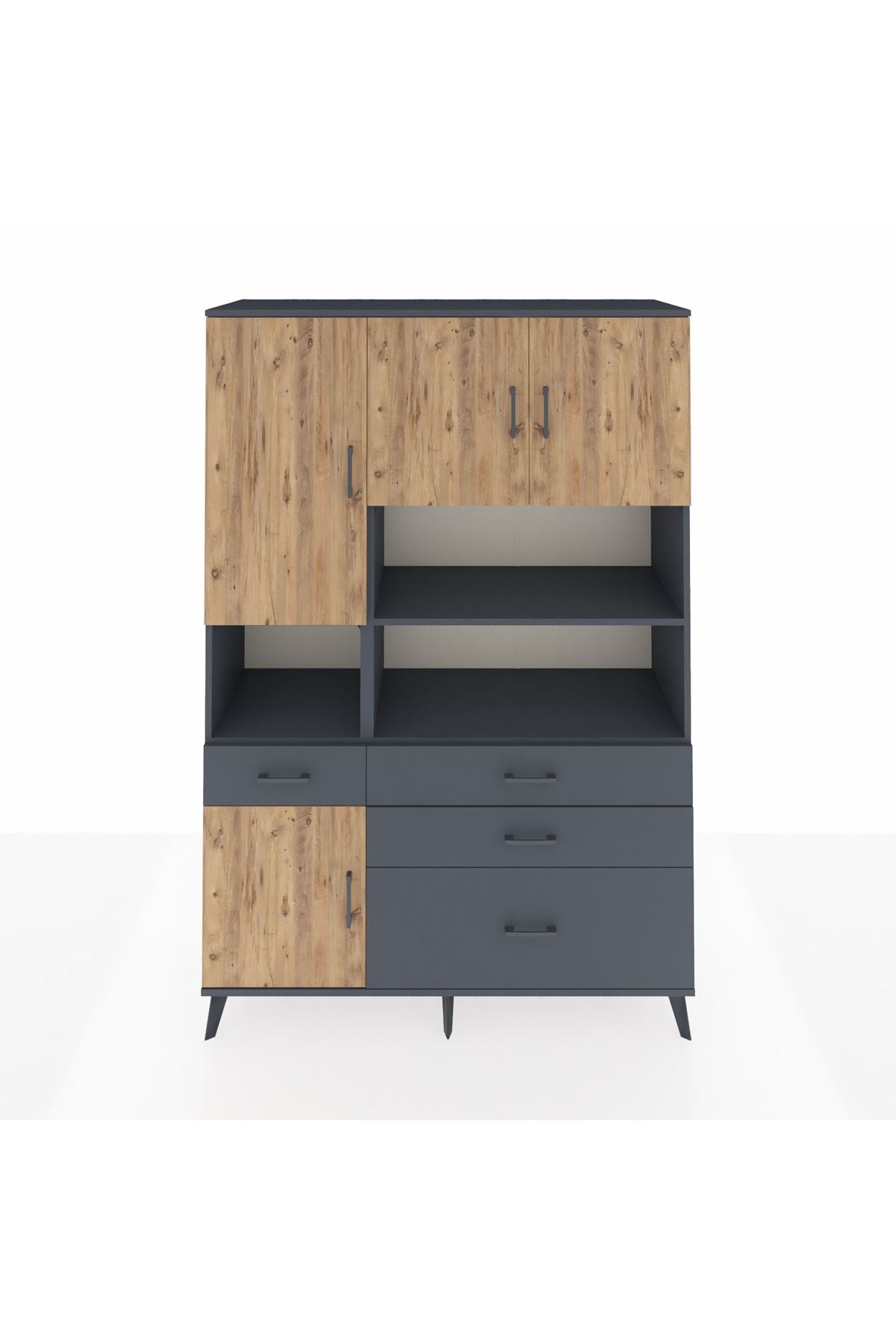 Hyperion Dolap 9 Raflı 4 Çekmeceli 4 Kapaklı 132x44x195 Antrasit-Çam/Antrasit