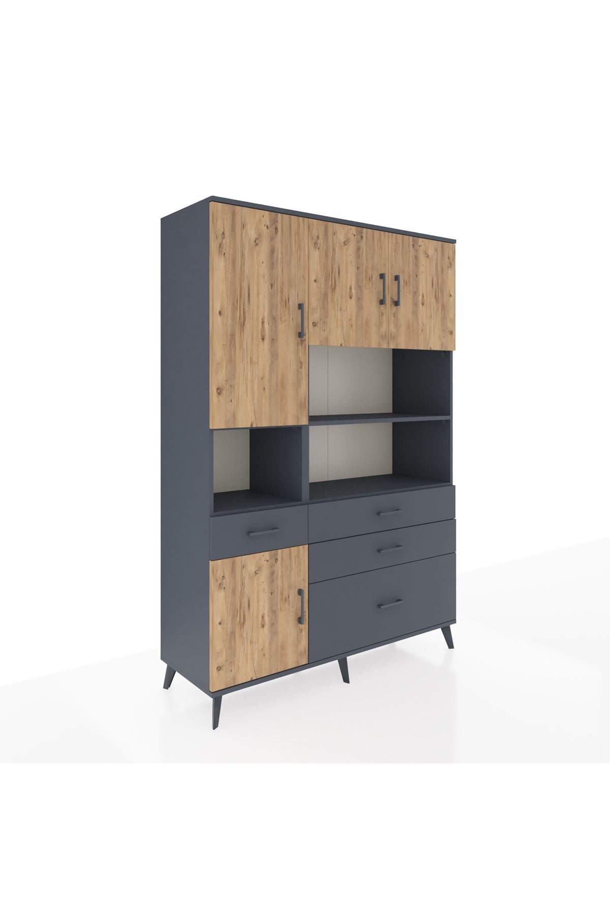 Hyperion Dolap 9 Raflı 4 Çekmeceli 4 Kapaklı 132x44x195 Antrasit-Çam/Antrasit