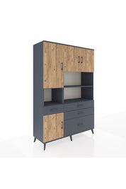 Hyperion Dolap 9 Raflı 4 Çekmeceli 4 Kapaklı 132x44x195 Antrasit-Çam/Antrasit