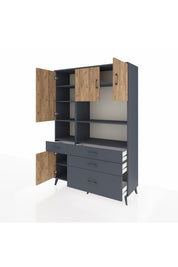 Hyperion Dolap 9 Raflı 4 Çekmeceli 4 Kapaklı 132x44x195 Antrasit-Çam/Antrasit