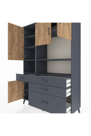 Hyperion Dolap 9 Raflı 4 Çekmeceli 4 Kapaklı 132x44x195 Antrasit-Çam/Antrasit