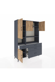 Hyperion Dolap 9 Raflı 4 Çekmeceli 4 Kapaklı 132x44x195 Antrasit-Çam/Antrasit