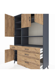 Hyperion Dolap 9 Raflı 4 Çekmeceli 4 Kapaklı 132x44x195 Antrasit-Çam/Çam