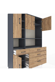 Hyperion Dolap 9 Raflı 4 Çekmeceli 4 Kapaklı 132x44x195 Antrasit-Çam/Çam