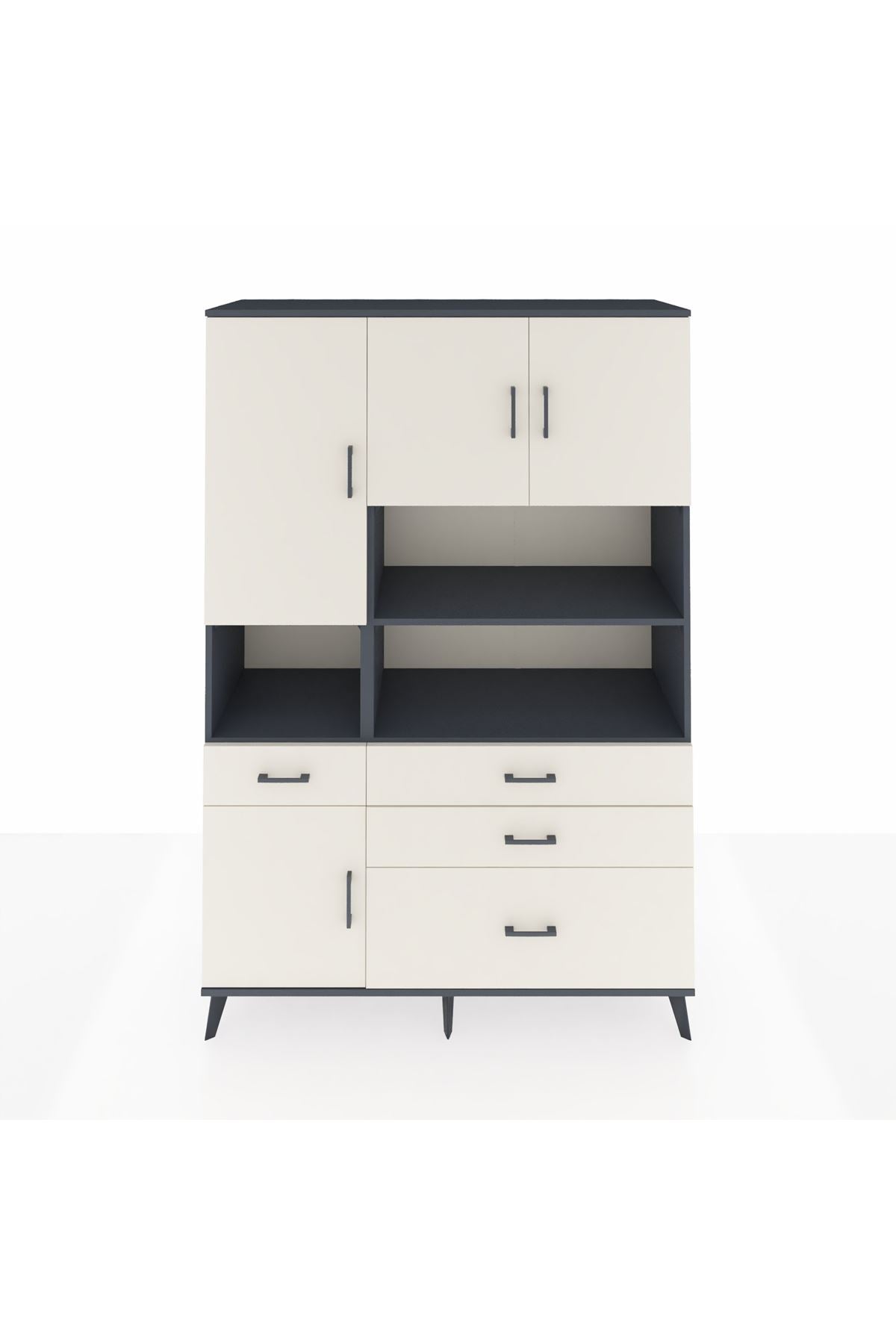 Hyperion Dolap 9 Raflı 4 Çekmeceli 4 Kapaklı 132x44x195 Antrasit-Aytaşı/Aytaşı