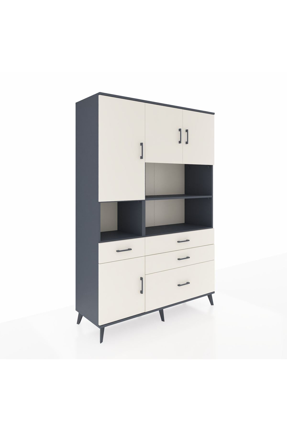 Hyperion Dolap 9 Raflı 4 Çekmeceli 4 Kapaklı 132x44x195 Antrasit-Aytaşı/Aytaşı