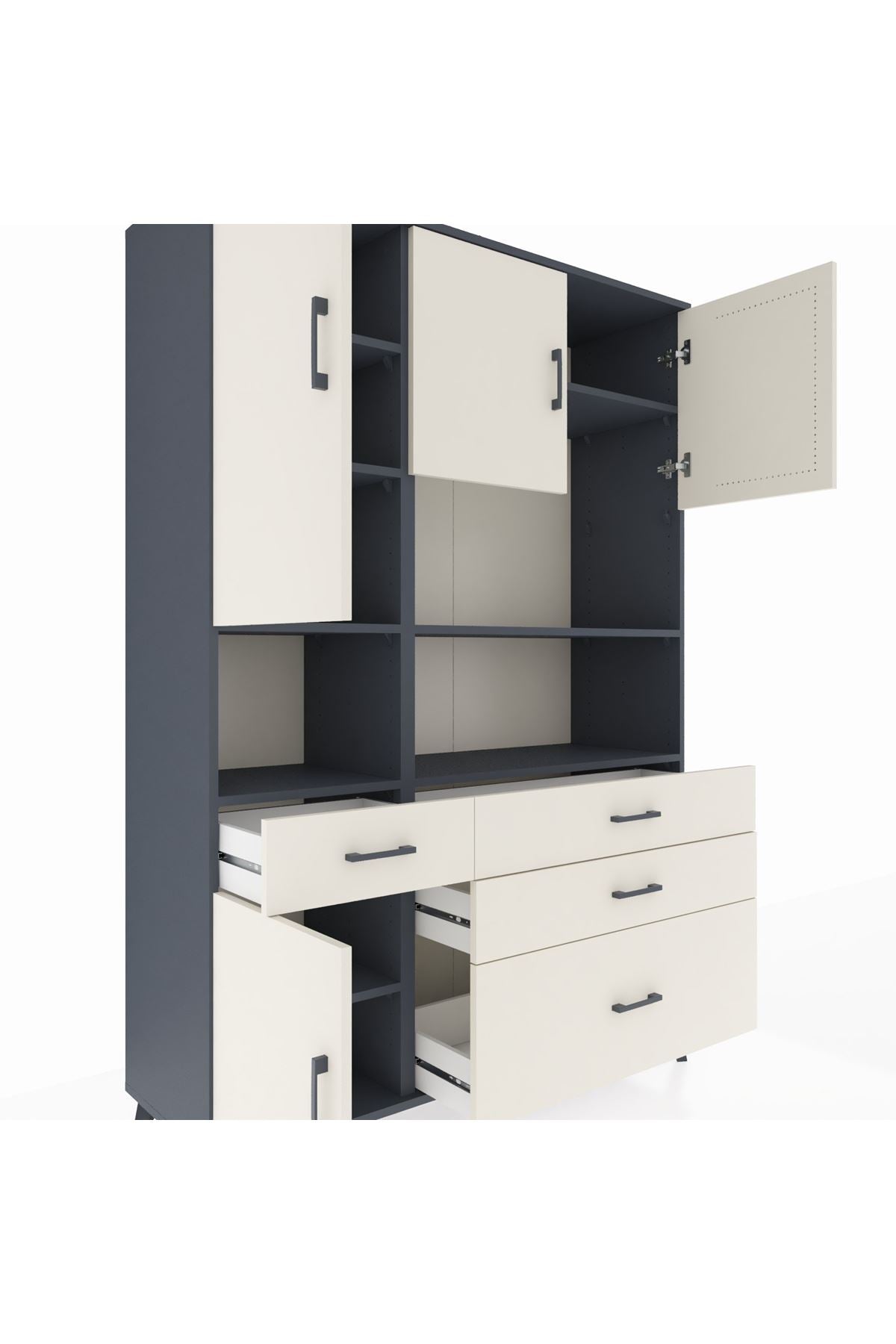 Hyperion Dolap 9 Raflı 4 Çekmeceli 4 Kapaklı 132x44x195 Antrasit-Aytaşı/Aytaşı