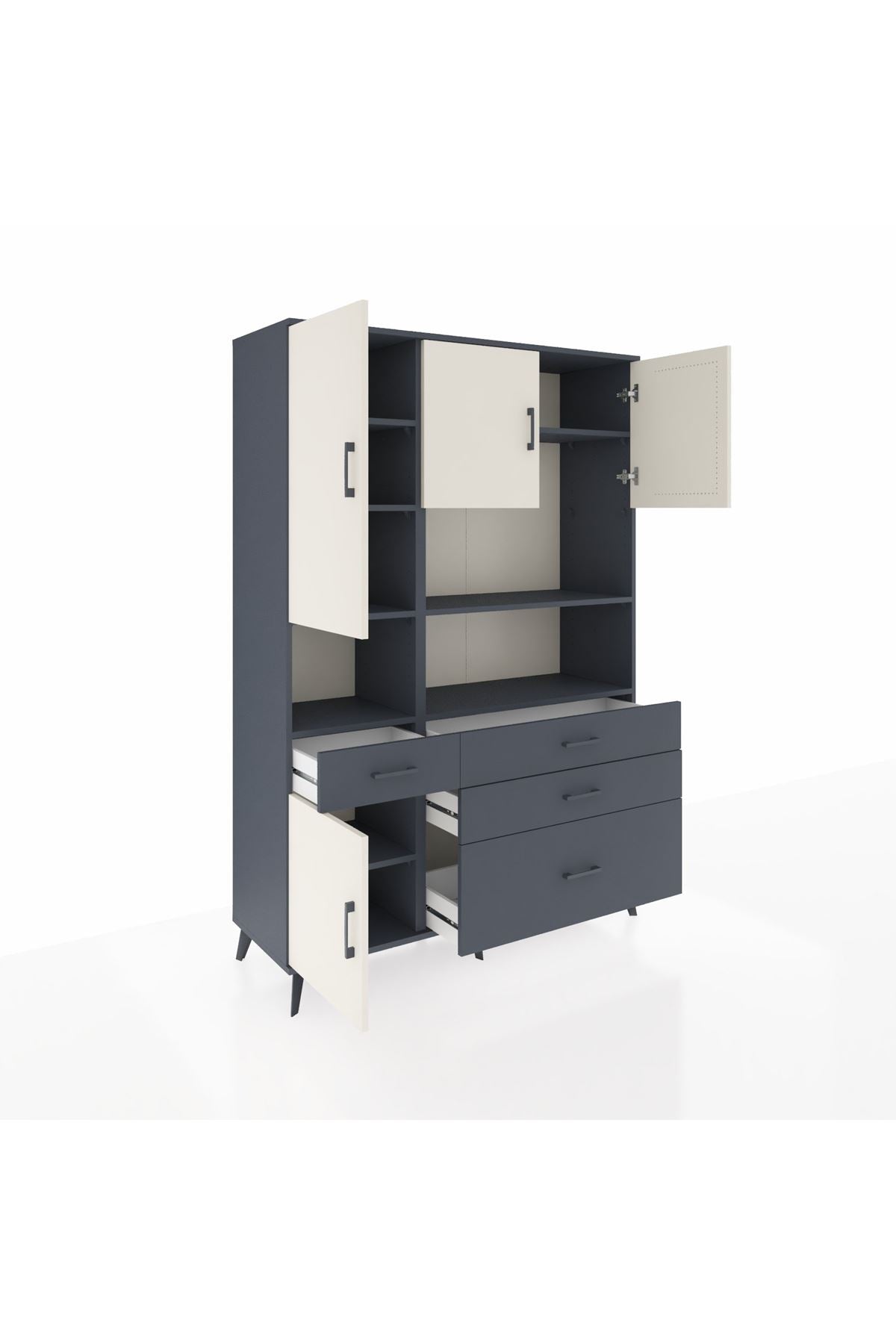 Hyperion Dolap 9 Raflı 4 Çekmeceli 4 Kapaklı 132x44x195 Antrasit-Aytaşı/Antrasit