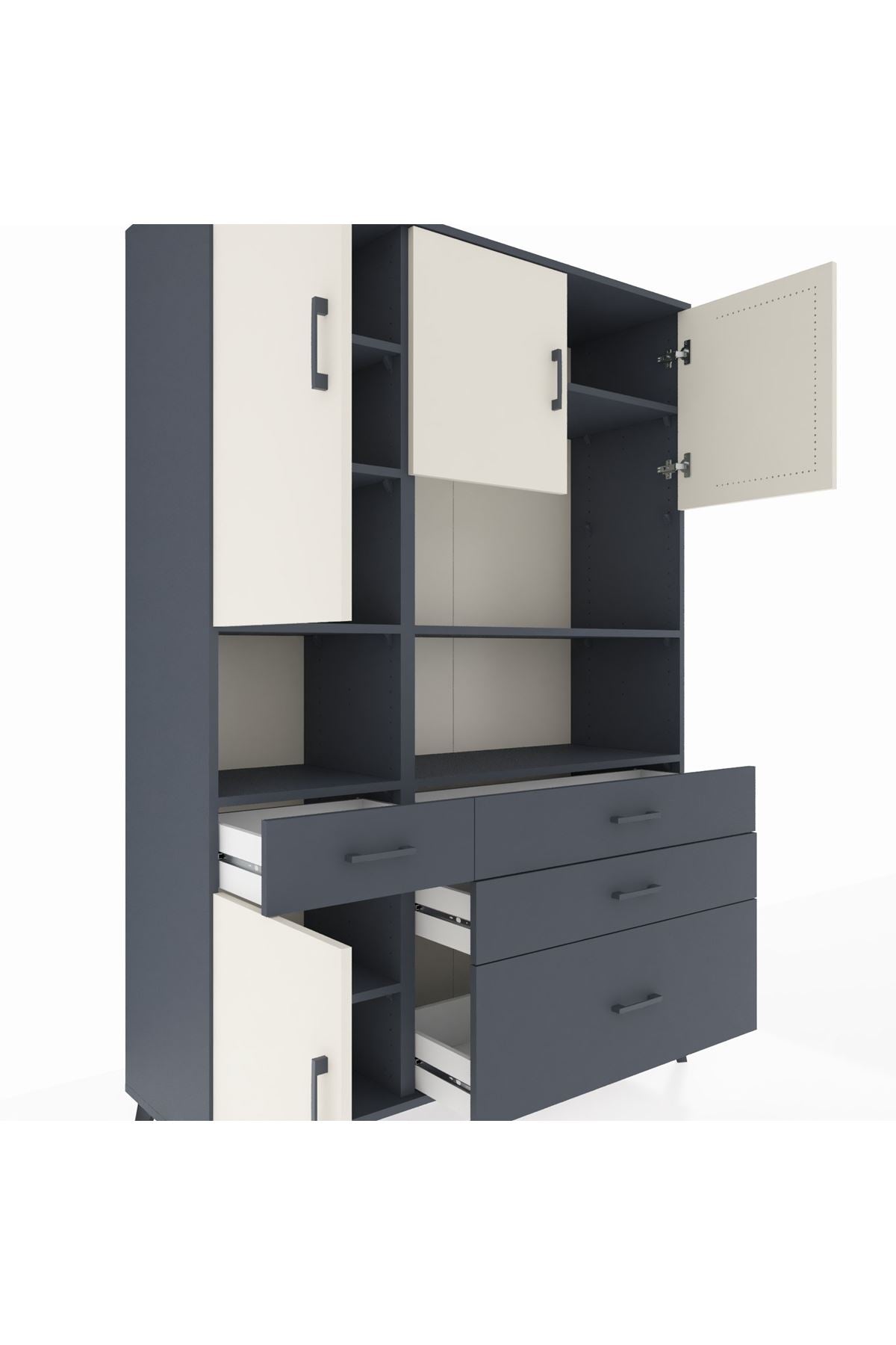 Hyperion Dolap 9 Raflı 4 Çekmeceli 4 Kapaklı 132x44x195 Antrasit-Aytaşı/Antrasit