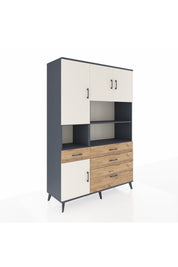 Hyperion Dolap 9 Raflı 4 Çekmeceli 4 Kapaklı 132x44x195 Antrasit-Aytaşı/Çam
