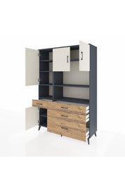 Hyperion Dolap 9 Raflı 4 Çekmeceli 4 Kapaklı 132x44x195 Antrasit-Aytaşı/Çam