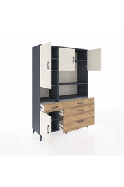 Hyperion Dolap 9 Raflı 4 Çekmeceli 4 Kapaklı 132x44x195 Antrasit-Aytaşı/Çam