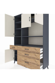 Hyperion Dolap 9 Raflı 4 Çekmeceli 4 Kapaklı 132x44x195 Antrasit-Aytaşı/Çam