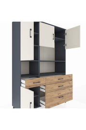Hyperion Dolap 9 Raflı 4 Çekmeceli 4 Kapaklı 132x44x195 Antrasit-Aytaşı/Çam