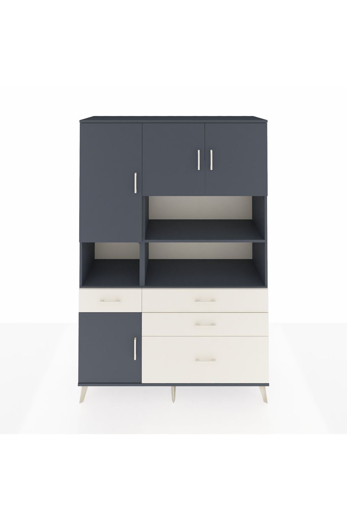 Hyperion Dolap 9 Raflı 4 Çekmeceli 4 Kapaklı 132x44x195 Antrasit-Antrasit/Aytaşı